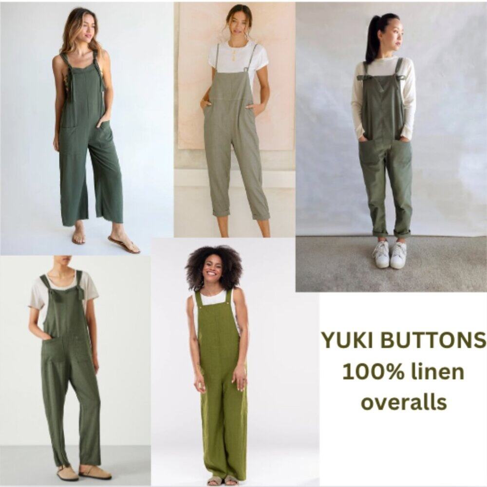 NEW - YUKI BUTTONS 100% Linen overalls women jumpsuit Loose pants boho XXL